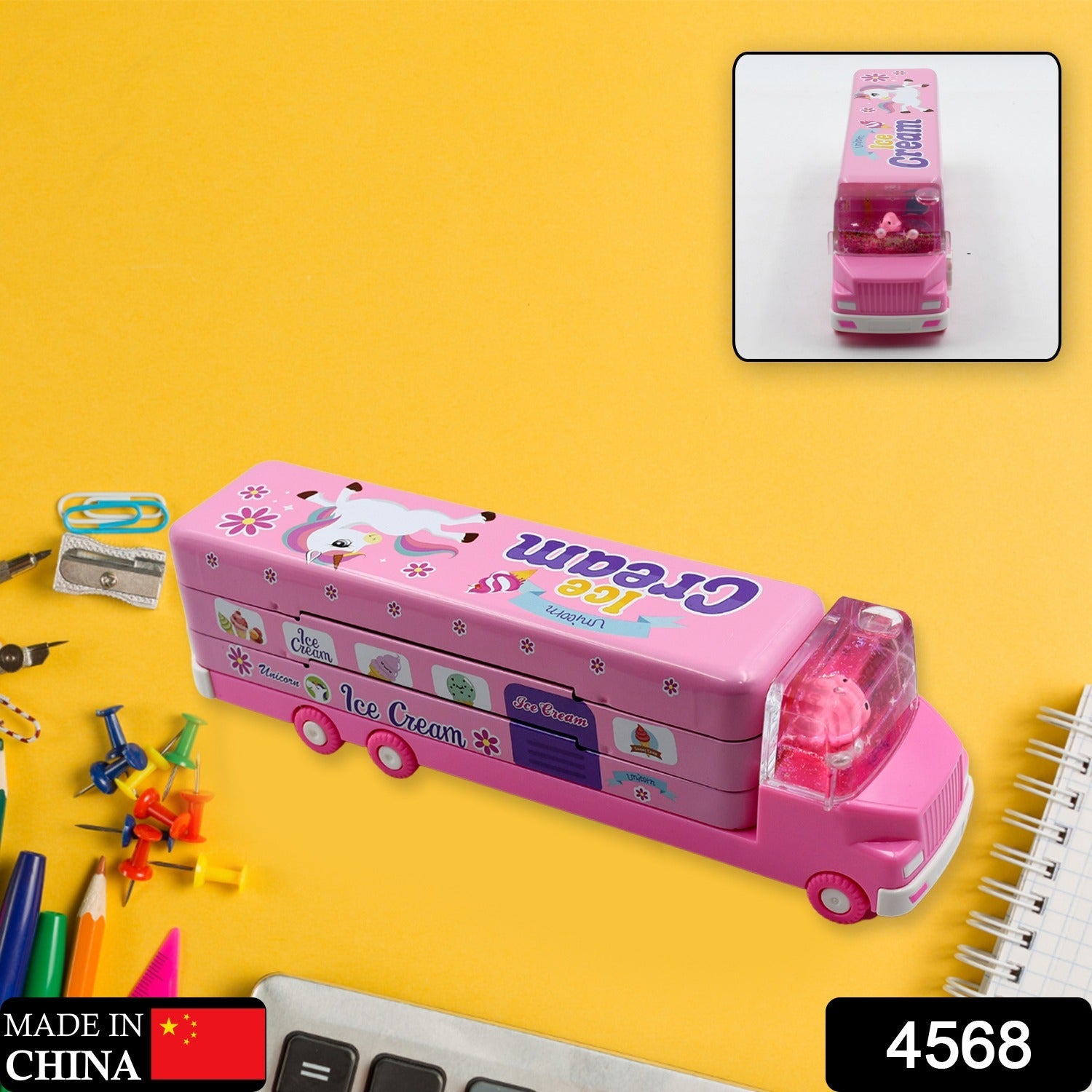 4568 Double Decker Magic Truck Compass Multi Level Metal Truck Compass Pencil Case with Movable Wheels & Sharpener (Mix Design) 4568 Double Decker Magic Truck Compass Multi Level Metal Truck Compass Pencil Case with Movable Wheels & Sharpener (Mix Design)